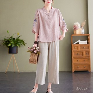 Mới! Áo sơ mi lanh phong cách Trung Hoa, vải cotton mát mẻ, phù hợp mùa hè