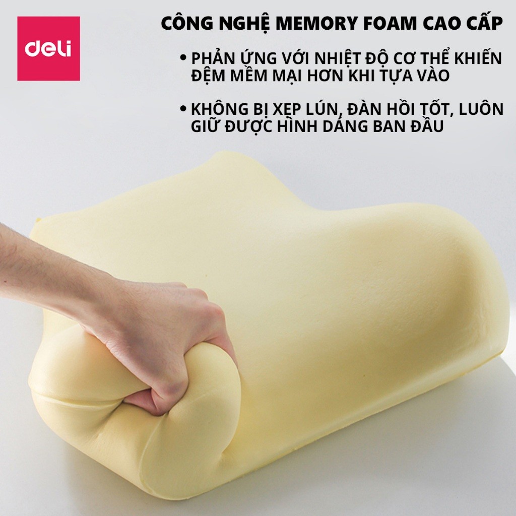 Tựa lưng Deli Giảm Đau Mỏi, Hỗ Trợ Cột Sống dành cho Ô tô, ghế Văn Phòng, Thiết Kế Công Thái Học Điều Chỉnh Tư Thế Ngồi