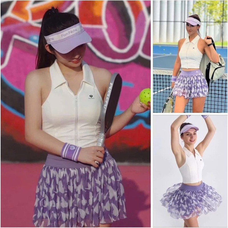 [PICKLEBALL] Set thể thao nữ Pompeche-áo bra khoa suốt lulu kết hơp Chân váy xoè tutu tập pickleball, tennis, gofl