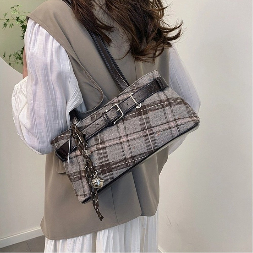 Túi đeo vai WOAY Boho, Túi Tote kẻ sọc, Mặt dây chuyền chuông thời trang Túi đeo nách nhẹ dành cho nữ