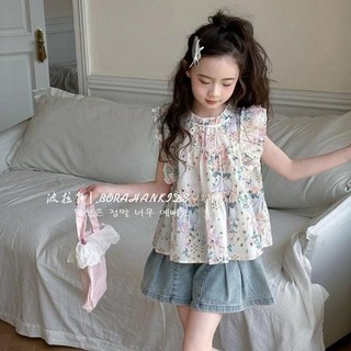 Áo sơ mi hoa nhí bé gái tay bèo công chúa mùa hè phong cách Hàn dễ thương