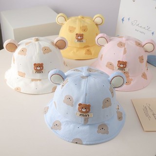 Mũ chống nắng cotton cho trẻ sơ sinh, Mềm Mại, Thoáng Khí, Thiết Kế Dễ Thương, Đính Gấu Xinh