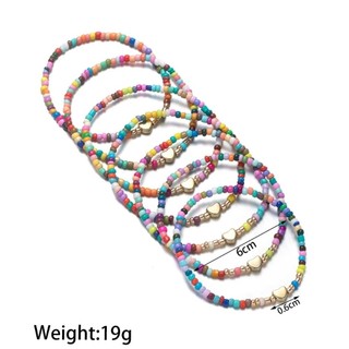 SEREIP 7 chiếc ​Bộ vòng tay​, Vòng tay dây chuyền đính cườm đàn hồi bện thủ công​, Xếp chồng hợp thời trang​ Trái tim quyến rũ​ ​Vòng tay hạt gạo​ Trang sức