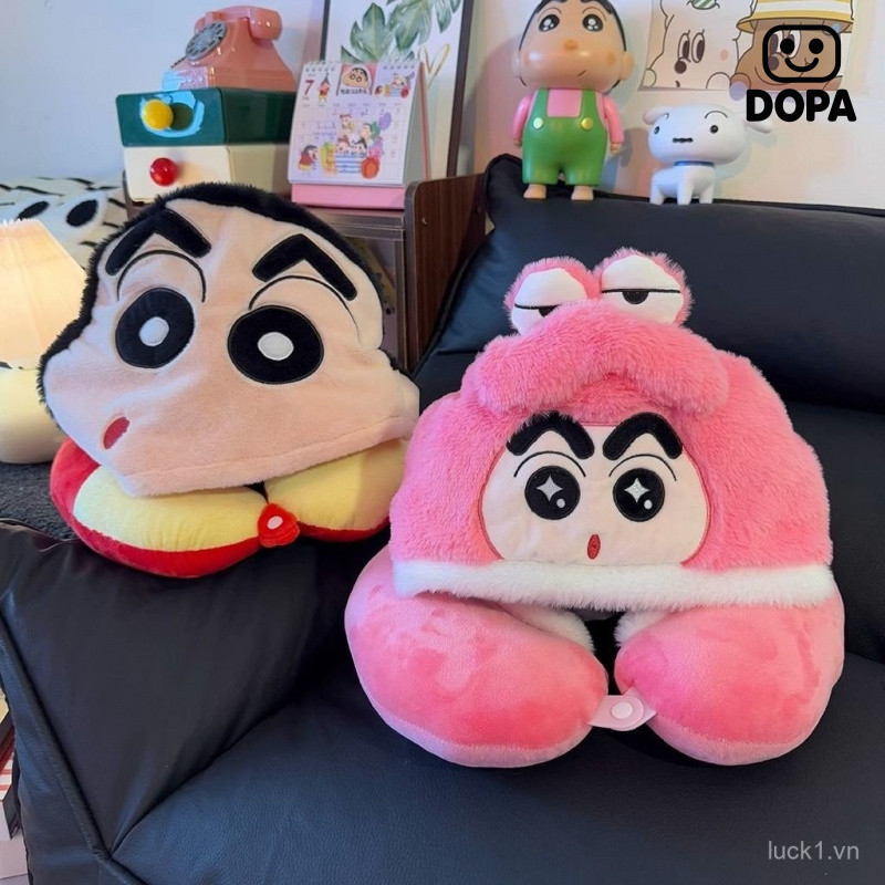 Hoạt Hình Dễ Thương Crayon Shin-Chan Gối Hình Chữ u Có Mũ Sang Trọng Búp Bê Văn Phòng Ngủ Gối Du Lịch Cổ Gối