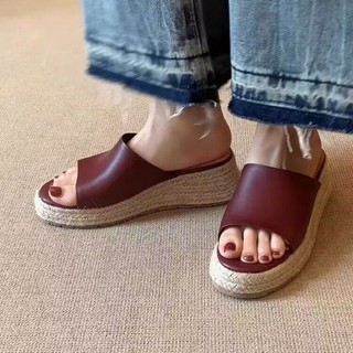 Giày cao gót mũi dày miệng cá nữ dệt cỏ trơn