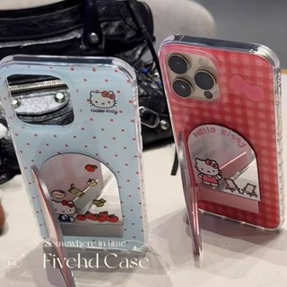 INS Phim Hoạt Hình Dễ Thương Mèo Kitty Trang Điểm Gương Giá Đỡ Vỏ Cho iPhone 11 16 16E 15 14 13 12 Pro Xs Max XR X 7 8 6 Plus SE Vỏ Điện Thoại TPU Mềm Bảo Vệ Vỏ Chống Sốc