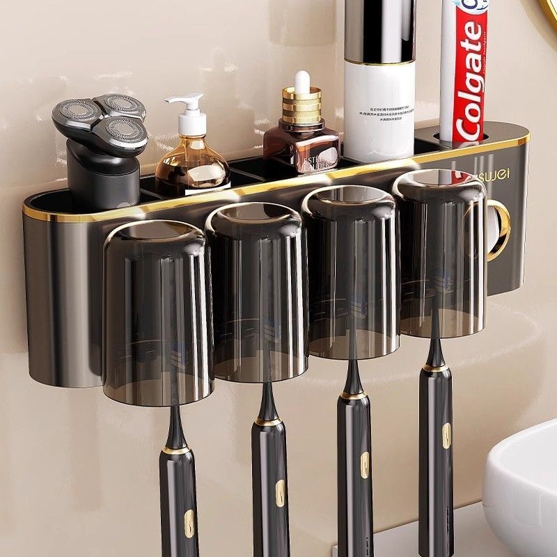Chất liệu nhựa, Giá đựng bàn chải đánh răng, Kệ tích hợp, Cốc súc miệng điện, Không đục lỗ treo tường, Cốc đựng kem đánh răng