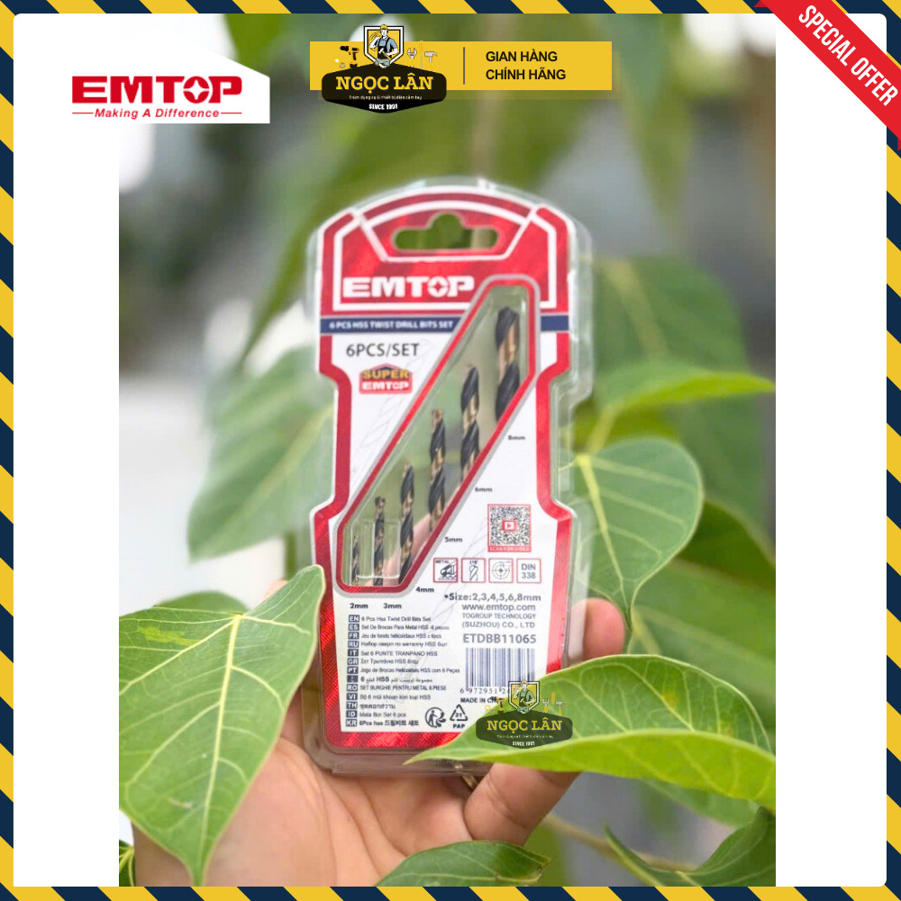 [Chính hãng[ Bộ 6 Mũi Khoan sắt EMTOP thép HSS Đuôi Tròn cao cấp (mã ETDBB11065)