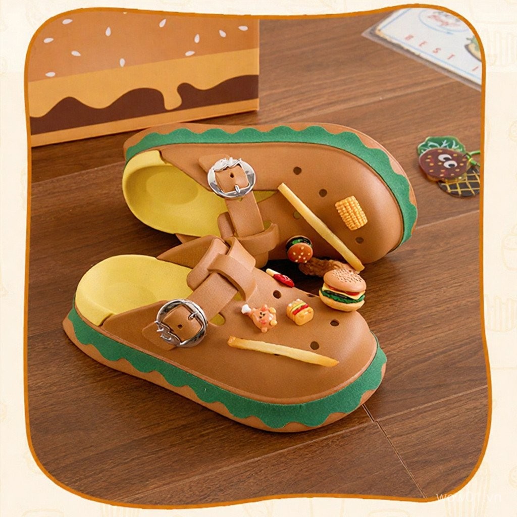 Ưu đãi đặc biệt trong thời gian có hạn Người ảnh hưởng Burger diy Birkenstock Giày có lỗ Giày nữ Mùa hè Mặc ngoài bờ biển Chống trượt Baotou Nửa dép xoay