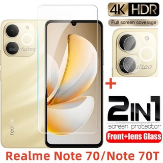Kính cường lực phía trước 2 trong 1 cho Realme Note 70 70T 60 60X Note60 Note70T 4G 5G 2025 Full Cover Full Keo Bảo vệ màn hình trong suốt Mặt sau Phim bảo vệ ống kính máy ảnh cho Note60X