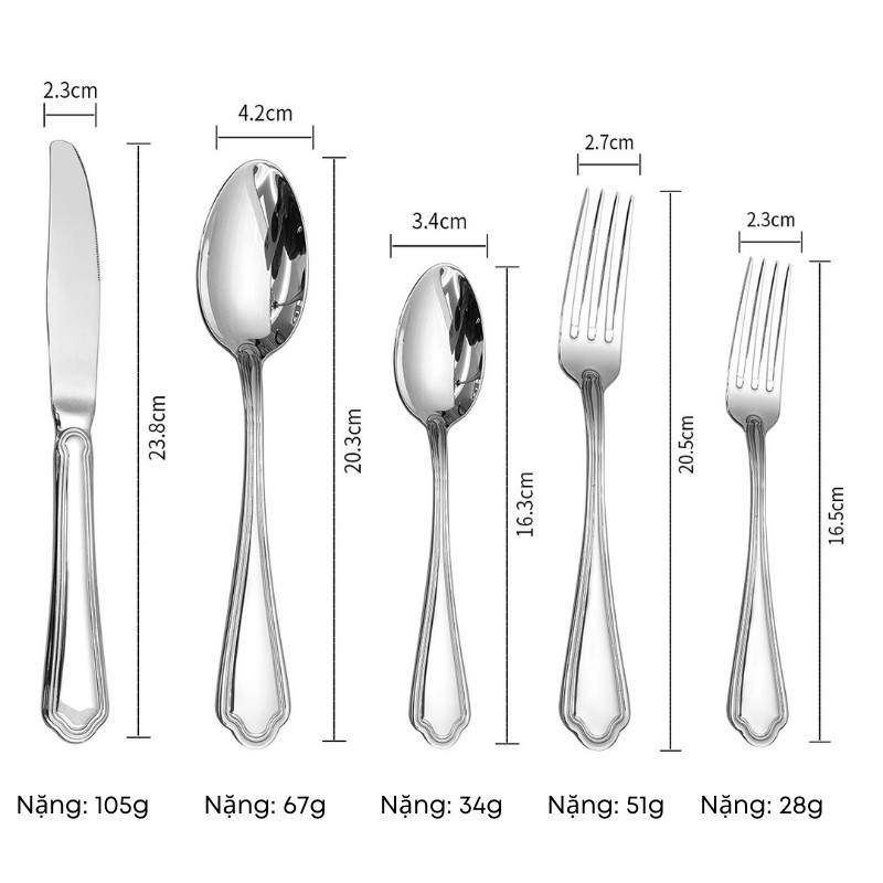 Bộ Dao Thìa Nĩa Inox 304 – Cán Chuông Cách Điệu, Loại Dày | Buffet & Nhà Hàng Cao Cấp | 318