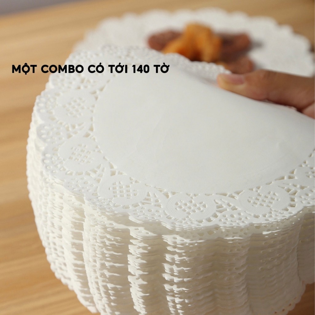 COMBO 140 Giấy Thấm Dầu Ăn Lót Bánh Giấy Nến Đục Lỗ Tròn Thấm Dầu Mỡ Chiên Dán Nồi Chiên
