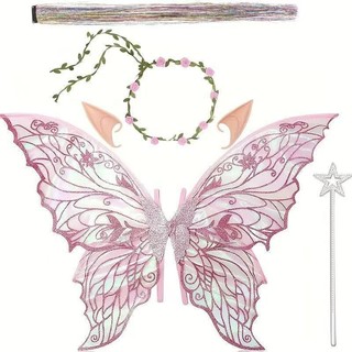 BS1 Dạ Quang Cánh Bướm Bé Gái Trang Trí Lưng Đồ Chơi Cổ Tích Magic Wand Bộ 3 Món Phong Cách Văn Học SB1