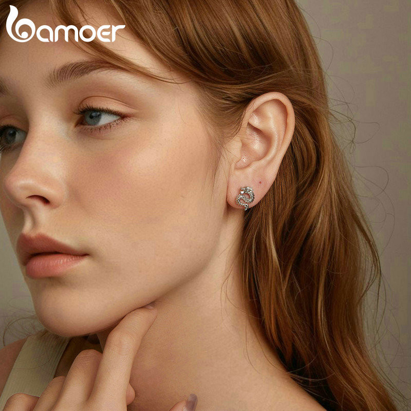 Bamoer 925 Sterling Sliver Bông Tai Thiết Kế Rồng Bay Trang Sức Quà Tặng Cho Nữ