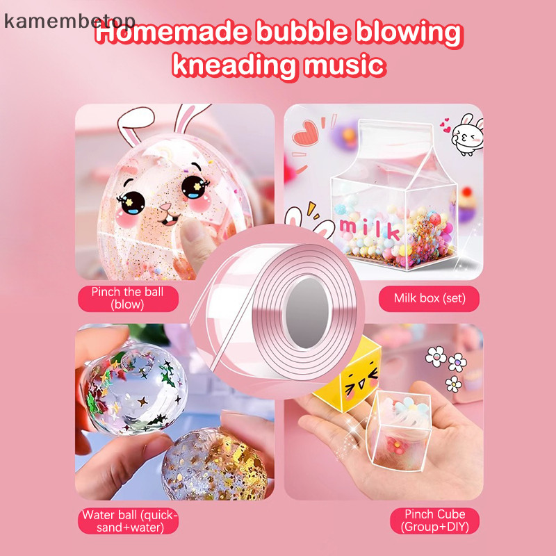 Beto Đồ chơi thủ công DIY, đồ chơi bóp thổi bong bóng, keo hai mặt không đánh dấu, băng Nano tái sử dụng, màu sắc, độ dính cao