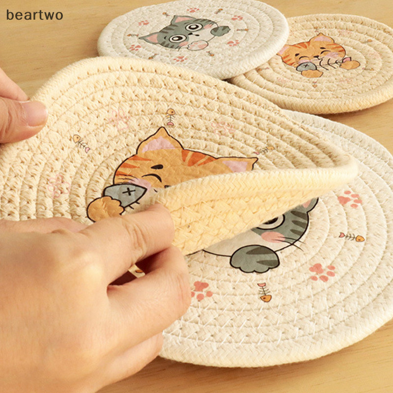 < Beartwo > Thảm trải bàn cách nhiệt Placemat Cốc Bát Thảm trang trí nhà cửa Hoa văn Coaster Trang trí bàn Phụ kiện nhà bếp Đẹp