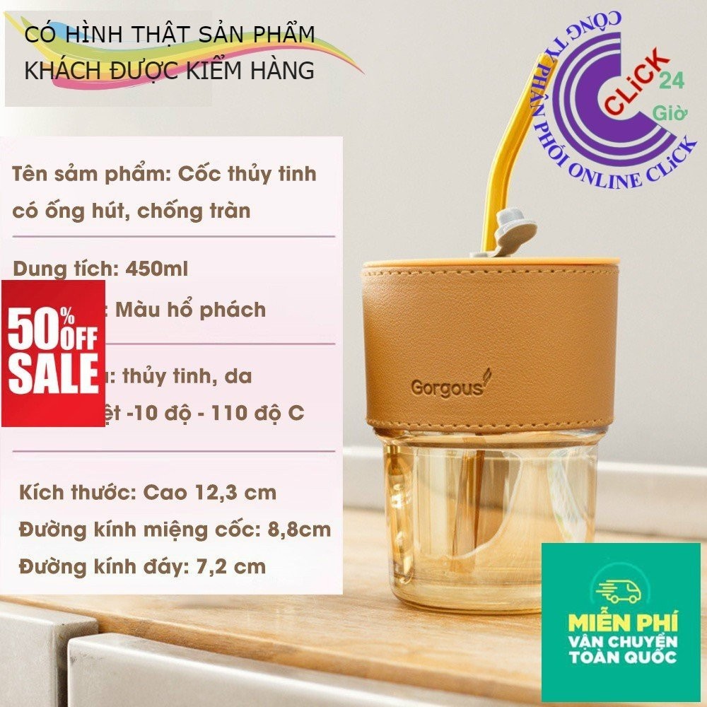 [XẢ]Ly thủy tinh 450ml bao da có nắp và ống hút thủy tinh xịn xò🕰TRÙM HOA VÀ CÂY CẢNH