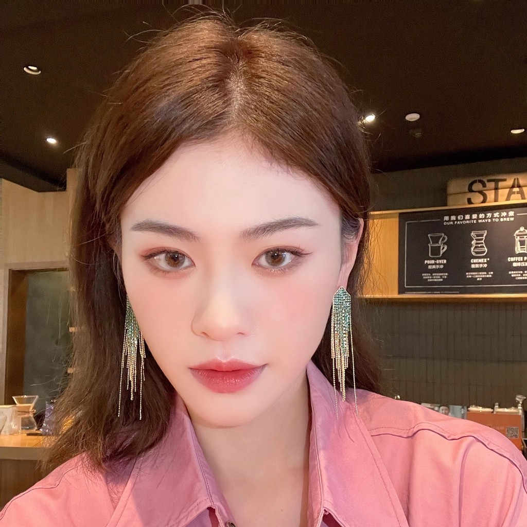 Pháp Phóng Đại Bông Tai Tua Rua Nhẹ Sang Trọng Kim Cương Giả Dài Nhiều Màu Sắc Bông Tai Zircon