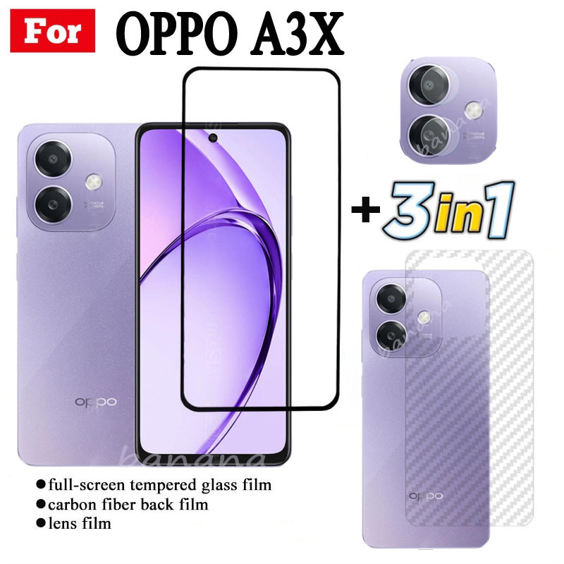 Phim Kính Cường Lực 3 TRONG 1 Oppo A3x Cho OPPO A3 Pro 5G A60 4G Full Cover Kính Bảo Vệ Màn Hình + Phim Ống Kính Máy Ảnh + Phim Mặt Sau