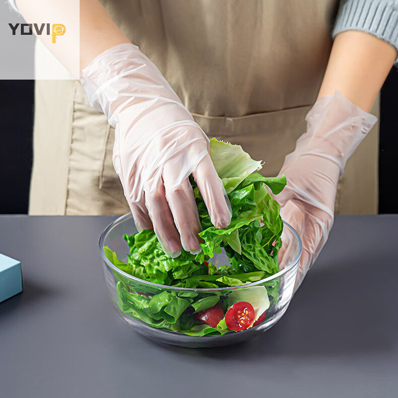 Yovip 100 Cái / hộp Găng Tay Cao Su Miễn Phí TPE Găng Tay Dùng Một Lần Trong Suốt Axit Chống Trơn Trượt An Toàn Làm Việc Cấp Thực Phẩm Găng Tay Vệ Sinh Gia Đình VN