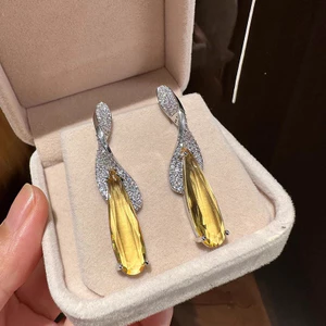 Bông tai mặt dây chuyền lá Zircon Nữ nhẹ nhàng Bông tai thời trang tính khí sang trọng