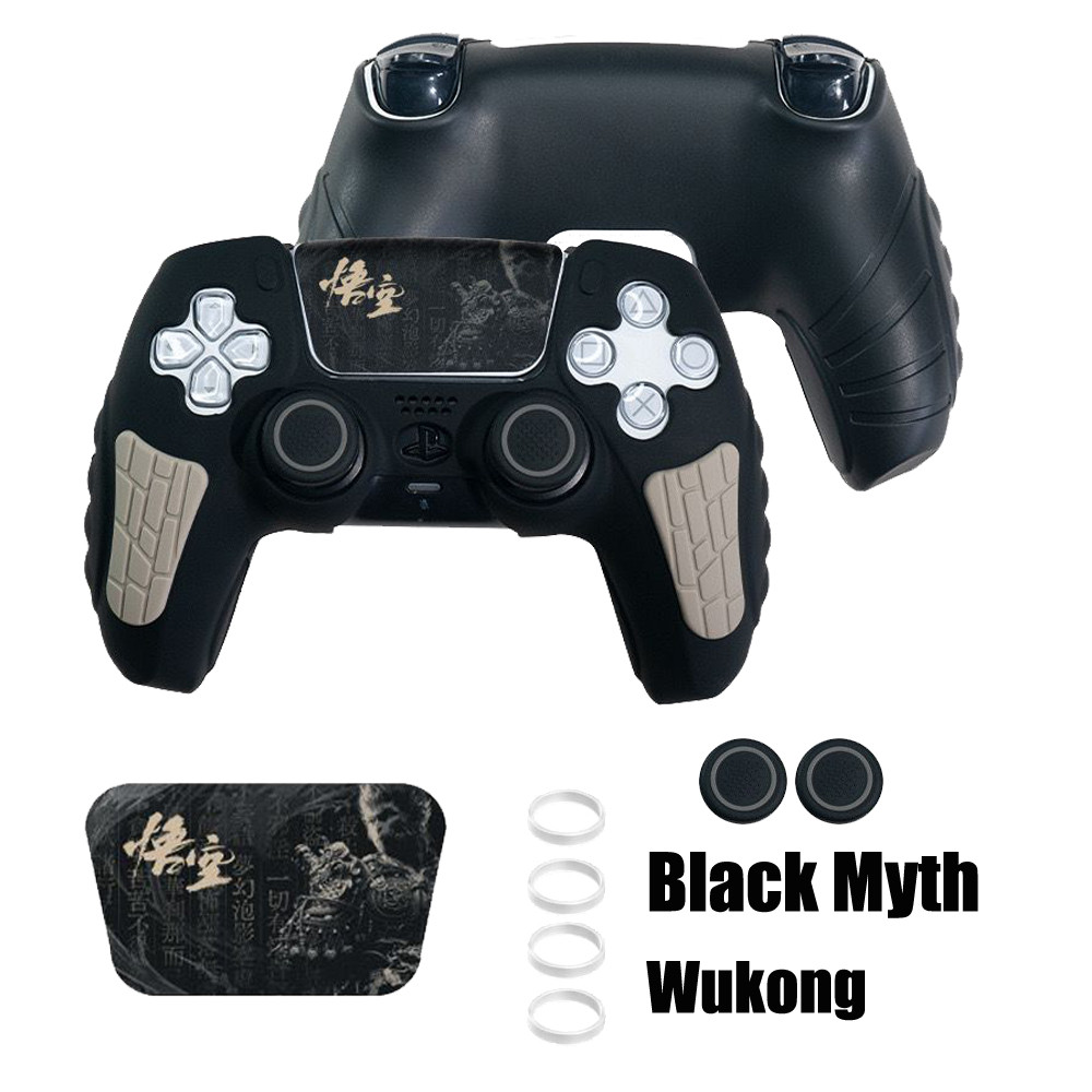 Ốp Lưng Silicon Cho Bộ Điều Khiển PS5 Chống Trơn Trượt Huyền Thoại Đen Ngộ Không Bao Da Cho PS5 Slim Dual Sense Bộ Điều Khiển Với Ngón Tay Cái Kẹp Mũ, Bảo Vệ Cần Điều Khiển Và Bao Bọc Miếng Dán