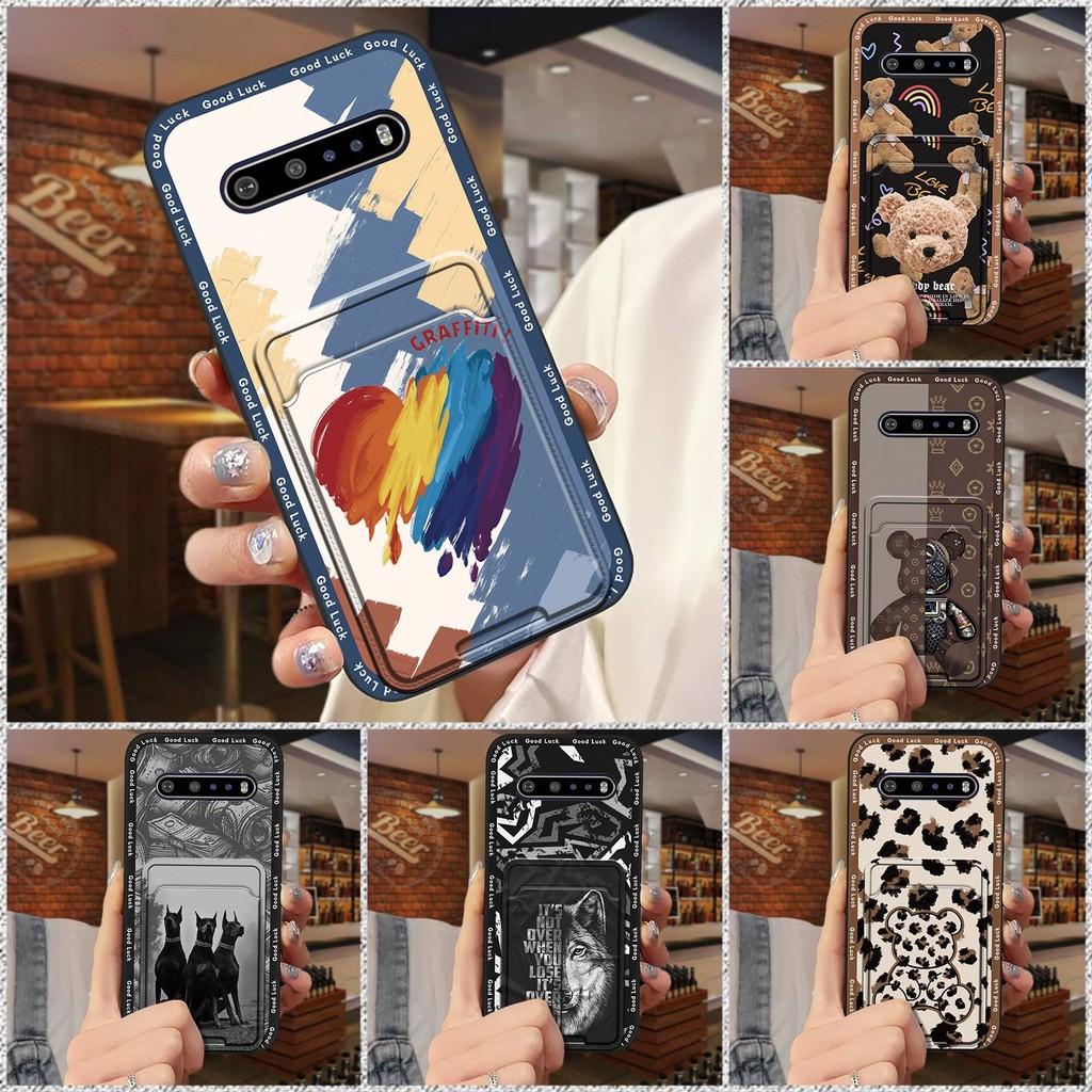 Full wrap Durable Phone Case For LG V60 ThinQ 5G Dirt-resistant Card bag Cover TPU protective Anti-knock Graffiti Card slot