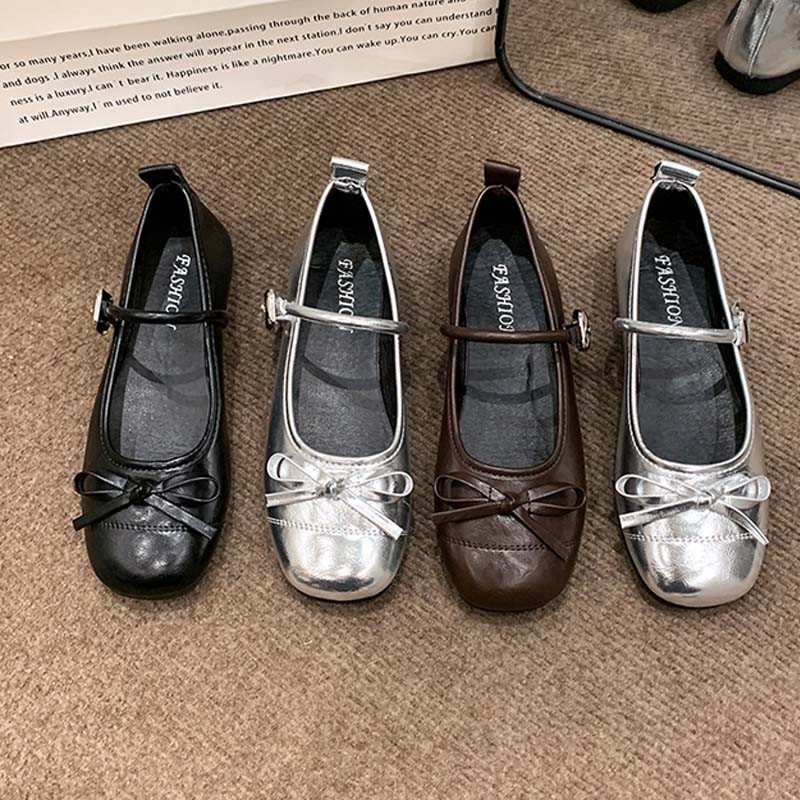 Atikota Nữ Ballet Giày Đế Bằng Nơ Nông Miệng Phong Cách Mới Thời Trang Mary Jane Giày Đơn Giản Cho Nữ