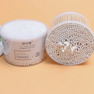 Hộp 500 tăm bông ráy tai, thân tăm gỗ 2 đầu chất liệu bông được khử khuẩn siêu sạch ALINE