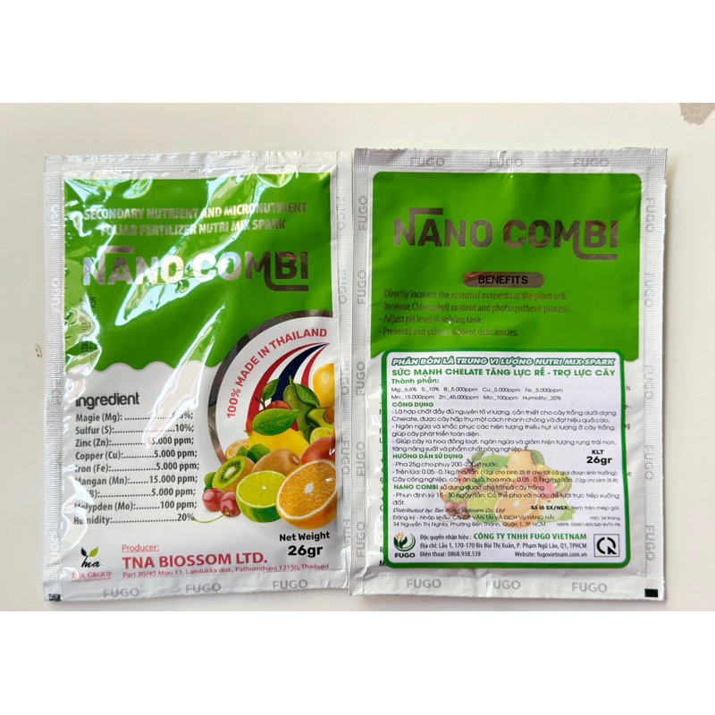 NANO COMBI THAILAN DẠNG CHELATE BỘT SỦI gói 26 pha 200 lít