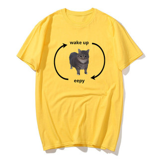 Thức dậy Eepy Kitty Chất Lượng Cao Áo Nam Nữ Tay Ngắn Ngủ Đầu Mèo Ngộ nghĩnh Động Vật Người Yêu Áo Thường Ngày Quá Khổ Tee