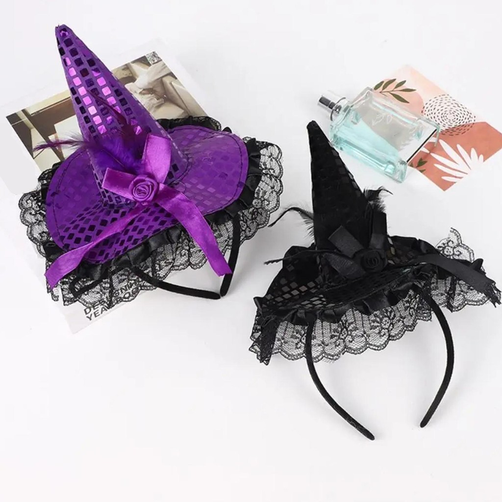 Halloween Phù Thủy Đầu Mũ Vòng Ban Nhạc Kim Sa Lấp Lánh Ren Halloween Băng Đô Thanh Lịch Mũ Tóc Vòng Trang Phục Mũ Cho Halloween Trang Phục Tiệc Giáng Sinh jiwvn