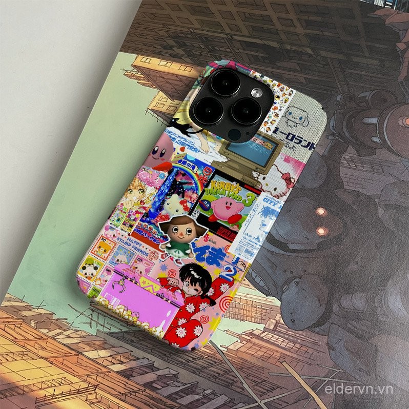 Hoạt hình mèo KT ghép QYJS cho IPhone 16 15 14 13 ProMax 11 12 Pro X XR XR XSMAX SE 14 15 plus 7 8 PLUS Ốp cứng phim graffiti Instagram phong cách PC Ốp bảo vệ EZEW