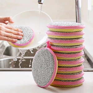 3 Cái miếng rửa chén HÌNH TRÒN 2 MẶT nhám và xốp rửa chén xoong nồi nhanh chống-GIOVA
