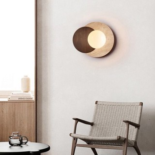 AIMI Đèn Tường Màu Vàng Travertine Gỗ Chắc Chắn Nhựa Hình Cầu Đèn Treo Tường Giữa Thế Kỷ Trang Trí Nhà Cho Phòng Khách Phòng Ăn Phòng Ngủ