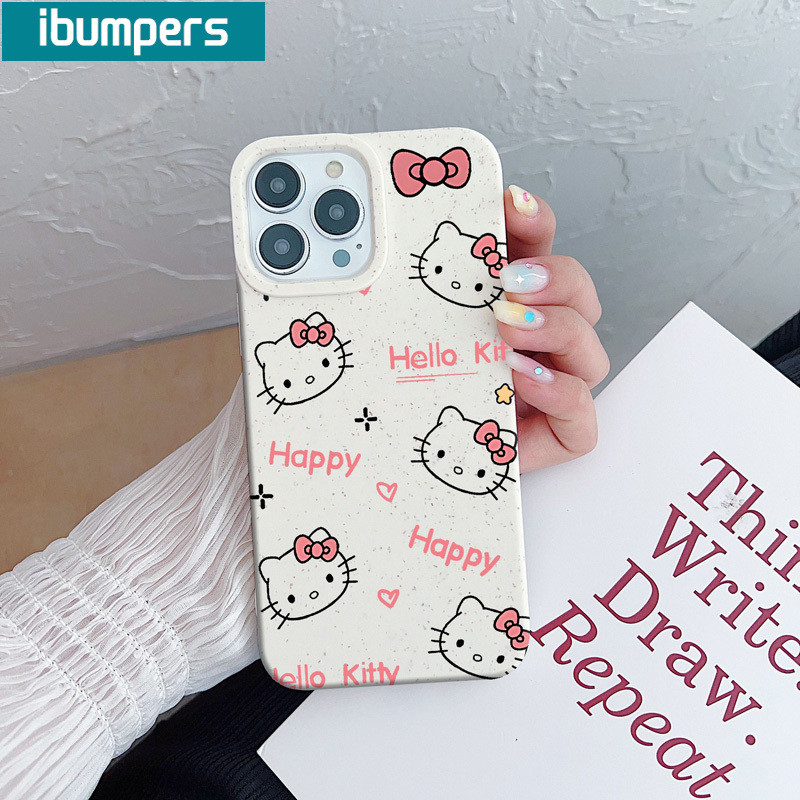 ibumpers Ốp Lưng iPhone Dễ Thương Hello Kitty Màu Trắng Ốp Điện Thoại Dày Dặn Silicon Mềm Chống Sốc Chống Bẩn Cho Iphone 16 15 14 12 13 11 Pro Max IP 7 8 Plus X XS XR