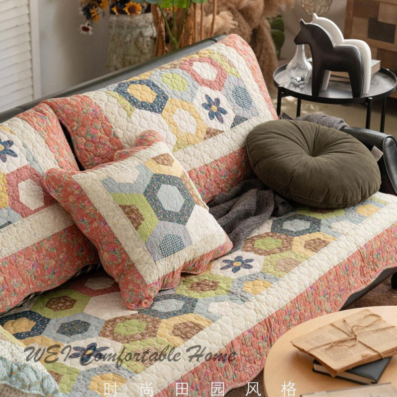 Đệm sofa thời trang hoa nông thôn, bọc khăn cotton, chống trượt, giặt được, dùng bốn mùa