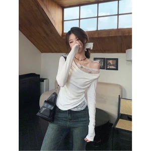 Suxi Thu Đông Mới Thường Ngày Thời Trang Pháp Đơn Giản Slim Fit Một Cổ Tắt Vai Áo Thun Nữ Tay Ngắn 241010