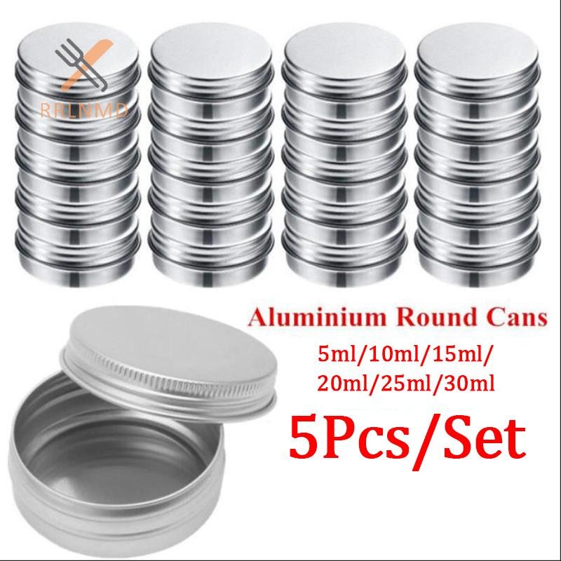 Rrlnmd > 5 Chiếc Nhôm Mini Tròn Thiếc Hộp Đựng Kim Loại Chai Bảo Quản Bình Vít Nắp Hộp Mới