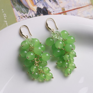 Mùa Hè Tươi Trái Cây Series Ngọt Ngào Phù Hợp Với Màu Tím Một Dây Nho Lá Xanh Tai Móc Bông Tai Trang Sức Nữ