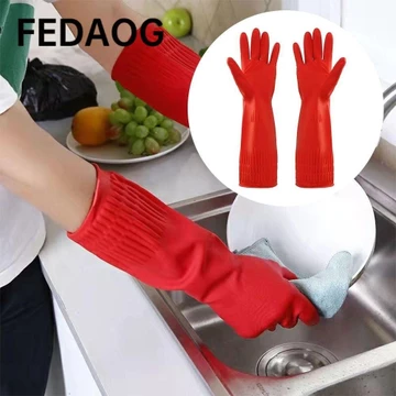 FEDAOG 1 Đôi Găng Tay Cao Su, Rửa Xe Cao Su Cực Dài Cao Su Găng Tay Dài, Hộ Gia Đình Chống Hóa Chất Dày Tay Làm Sạch Hạng Nặng Găng Tay Bảo Vệ Nhà Bếp