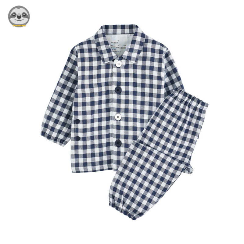 Phong cách Nhật Bản Muji / Bộ đồ ngủ có nút cho trẻ em / Đồ mặc nhà gạc hai lớp liền mạch / Trẻ sơ sinh Trẻ mới biết đi Dễ dàng mặc và cởi đồ ngủ