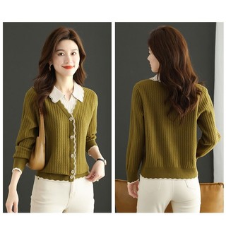 Mới Rời Mỏng Hơn Nhìn Giả Hai Mảnh Hàng Đầu Nữ Thu Đông Thời Trang Cổ Búp Bê Dệt Kim Đáy