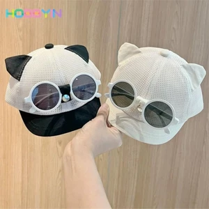 Mũ lưỡi vịt tập đi HOBBYIN, Mũ lưới thoáng khí cho bé, Chống nắng với kính râm có thể tháo rời Mũ chống nắng trẻ em có thể điều chỉnh