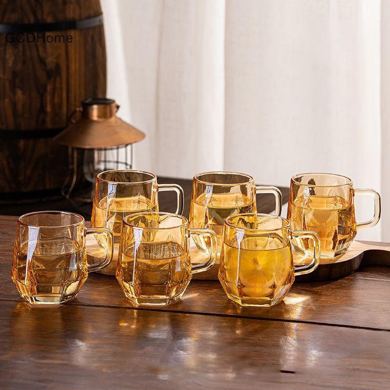 GCDHome 280ml Màu Trơn Top Thiết Kế Sang Trọng Cốc Thủy Tinh Gia Đình Có Tay Cầm Bộ Phòng Khách Khách sạn Trà Cốc HOT