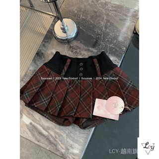 Váy ngắn xếp ly cạp cao dáng chữ A phong cách Hàn Quốc, chất liệu len dày kẻ caro, size lớn, thời trang và tôn dáng, phong cách đường phố hợp xu hướng.