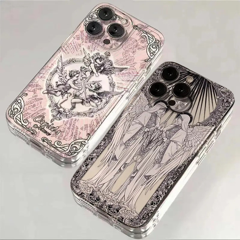 Ốp Lưng Thiên Thần Cupid Retro Thời Trung Cổ Cho Samsung Galaxy A56 A55 A54 A35 A36 A26 A16 A15 A34 A53 S25 S24 S23 Ultra Plus S22 S20 S21 FE Vỏ Mềm Bảo Vệ Silicon Trong Suốt