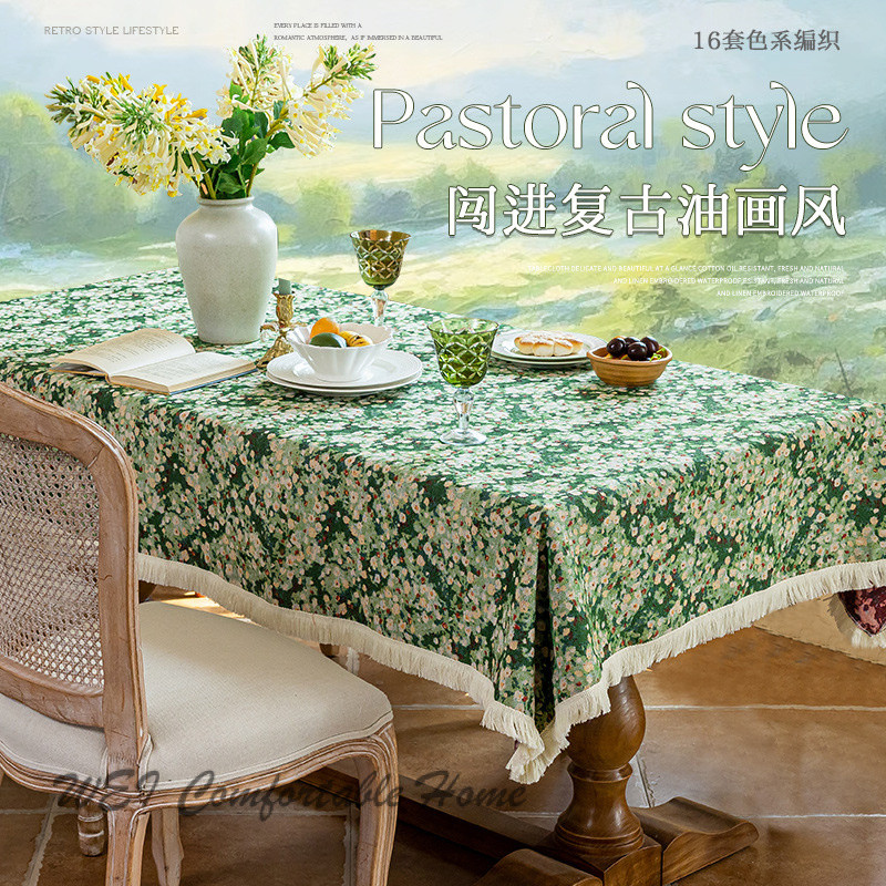 Khăn trải bàn ăn tròn vải retro, trang trí phòng khách, nhà hàng, khách sạn