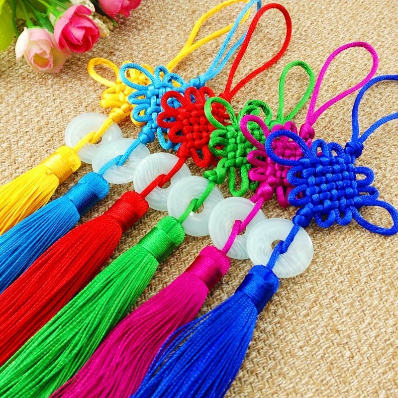 Dây treo tua rua trang trí đồng tâm ngọc bội 26cm, nguyên liệu làm trang sức cổ trang