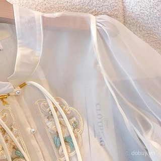 Áo Barong Hiện Đại Phối Thêu Cổ Voan, Phong Cách Châu Á - Anti-Sun Summer Jacket